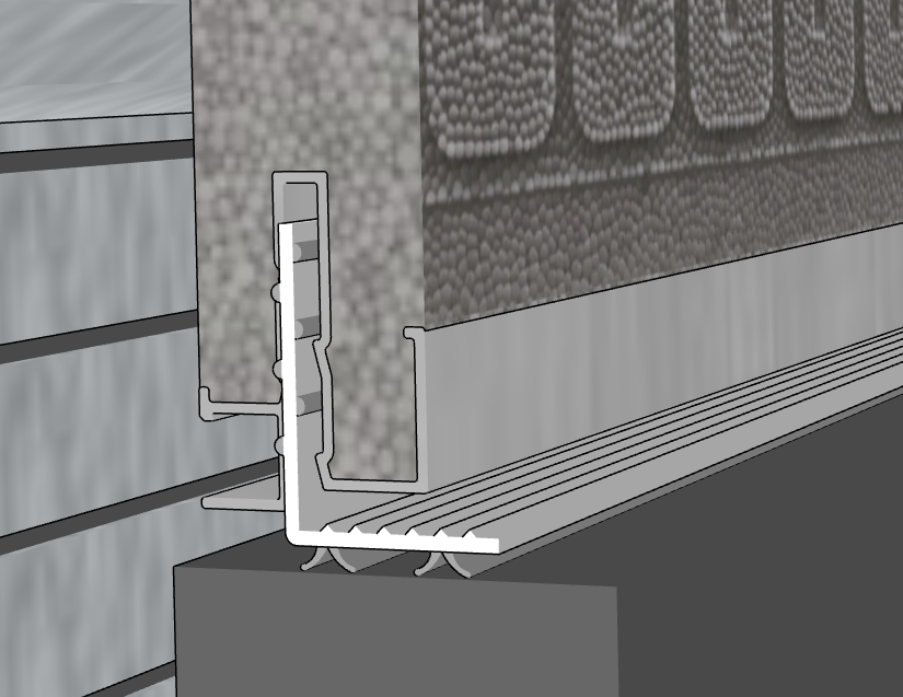 Image de Cornière crantée en PVC avec joint souple de 40x30x3 mm pour rail 8E, 8R, 28FR et 30FR. Longueur de 6m.
