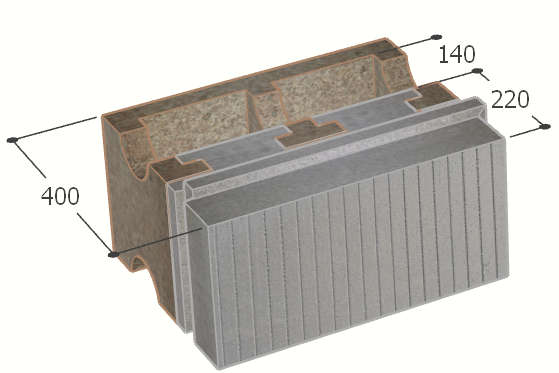 Image de Bloc à bancher en bois ciment (50x25 cm), isolant externe : 22 cm, épaisseur : 40 cm, béton : 14 cm, fabrication Belgique