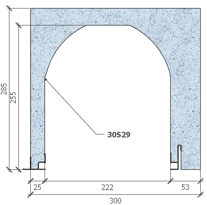 Image de Coffre (6 m) modèle haute isolation, L: 300, H: 285, tunnel: 222, rail 827/8E, finition primaire d'accroche gris, couleur bleu. Rupture du pont thermique avec le rail 8E (côté intérieur), brevet exclusif Fixolite.