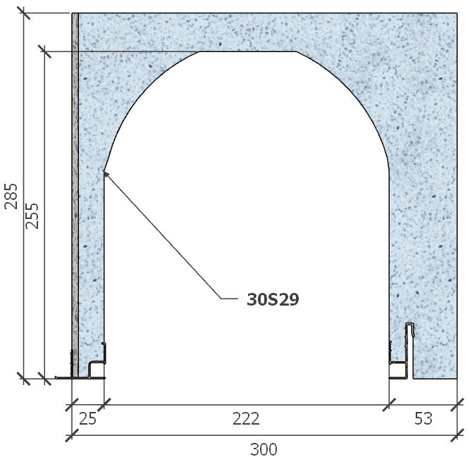 Image de Coffre (6 m) modèle haute isolation, L: 300, H: 285, tunnel: 222, rail 827/8E, finition fibragglo, couleur bleu. Rupture du pont thermique avec le rail 8E (côté intérieur), brevet exclusif Fixolite.