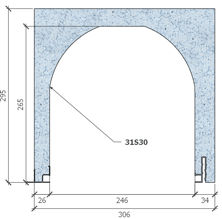 Image de Coffre (6 m) modèle haute isolation, L: 306, H: 295, tunnel: 246, rail 827/8R, finition primaire d'accroche, couleur bleu. Rupture du pont thermique avec le rail 8R (côté intérieur), brevet exclusif Fixolite.