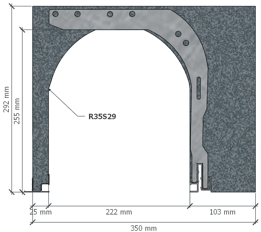 Image de Coffre (6 m) modèle renforcé, L: 350, H: 292, tunnel: 222, rail 8F/28FR, finition polystyrène, couleur gris